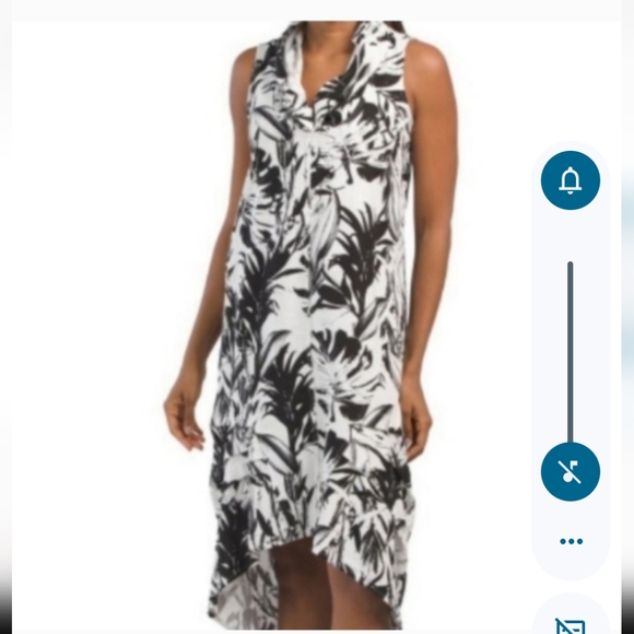 Cynthia Rowley tropical dress black with white flowers. Large. Linen&Vis… - Picture 3 of 8